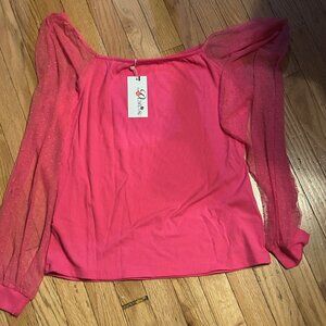 Plus Size‎ Women's Pink Sheer Long-Sleeved Top Shirt Blouse 2X NWT
